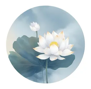 莲花荷花水墨圆框画免抠