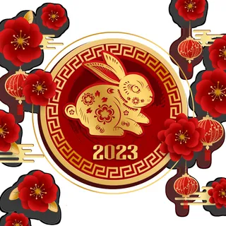 红色喜庆兔年2023年挂画