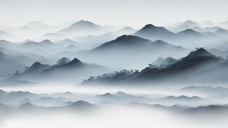 大气写意中国传统水墨画山水插画壁纸-豪情