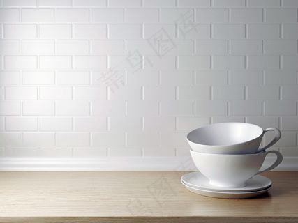 光感墙壁前的碗碟图片