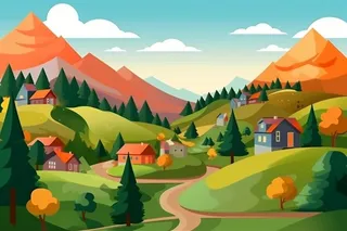 自然景色清新扁平插画背景