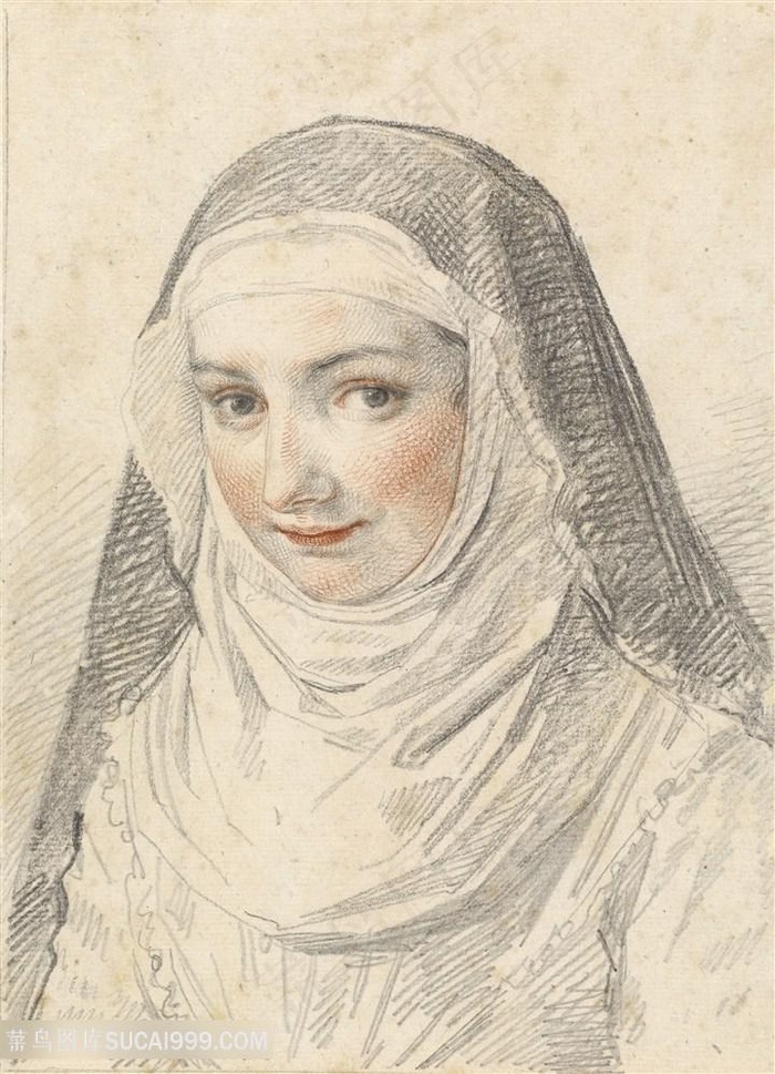 美女头纱肖像装饰画手绘插画