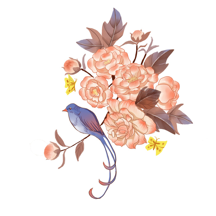 手绘国潮中国风古典牡丹花国花花卉装饰图案PSD设计素材