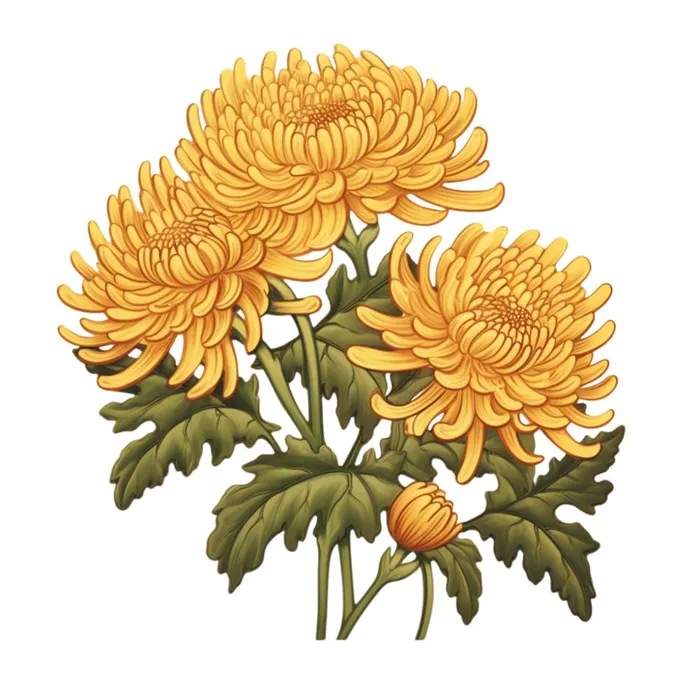 黄色手绘菊花免抠(1024x1024)