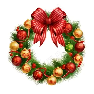 圣诞花环圣诞装饰元素插画免抠