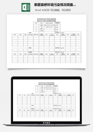 家庭装修环境污染情况调查检测excel模板