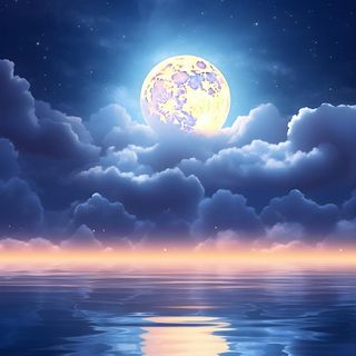 蓝色大气湖面月光背景