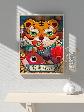 2022新年可爱卡通虎年国潮风海报