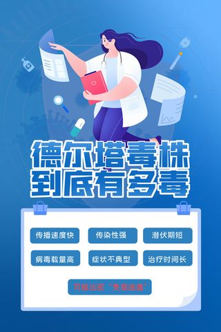 手绘蓝色校园防疫德尔塔病毒海报