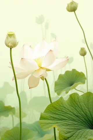 简洁淡雅荷花绿色清新背景