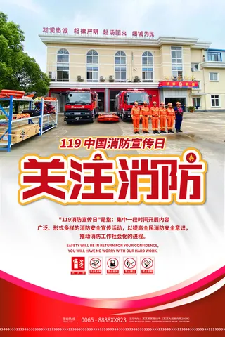 消防宣传日119防火灭火英雄火灾安全公益宣传海报设计psd模板素材