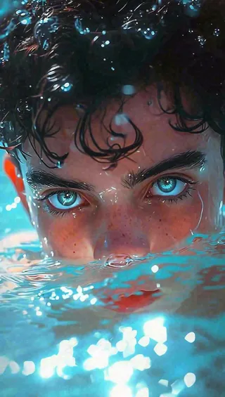 夏天少年男孩海底游泳水面，夏至小暑儿童节