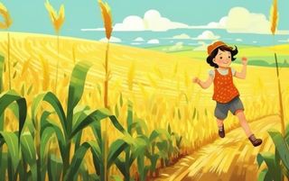 秋季丰收儿童农田小麦玉米插画背景