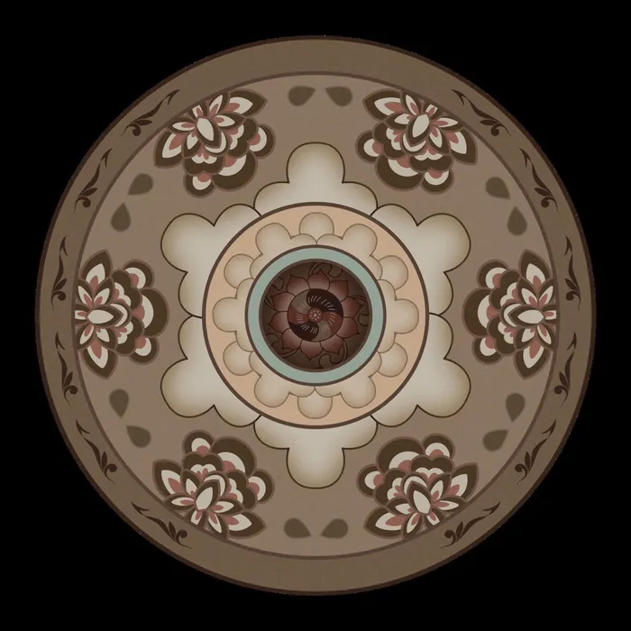 复古中式国潮风敦煌花纹装饰图案花卉藻井肌理圆形边框素材(4000x4000)psd模版下载