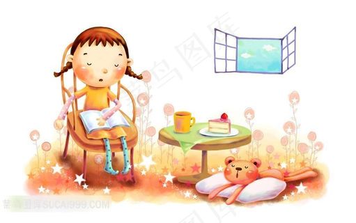 儿童节创意插画热爱学习的小女孩 儿童节创意插画热爱学习的小女孩