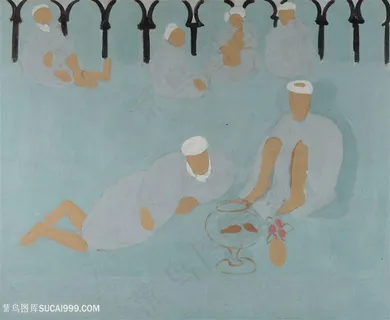 马蒂斯水彩观察浴缸的人