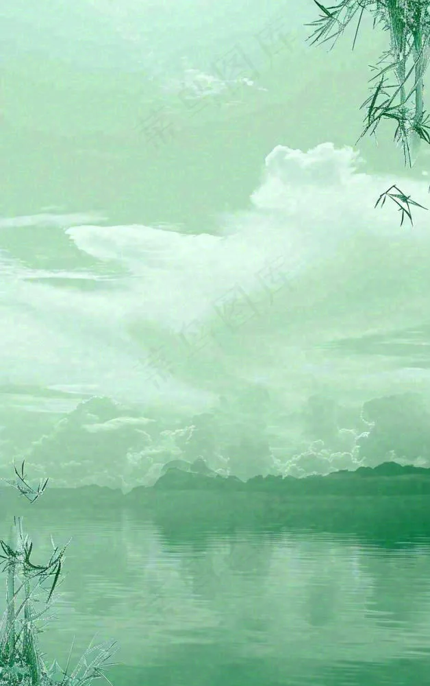 中国风绿色唯美已经云海河湖竹子，水面倒影(766x1219)