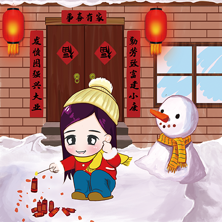 雪人  小女孩  东北  雪乡  大雪psd模版下载