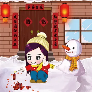 雪人  小女孩  东北  雪乡  大雪
