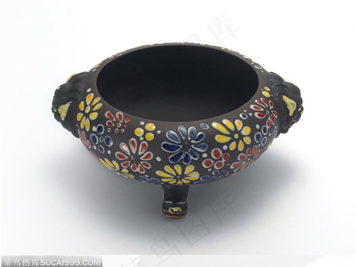 中华传统工艺品-彩色花纹黑色茶罐