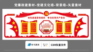 党建文化墙党建素材CDR预览图红色背景创先进党组织优秀共产党员