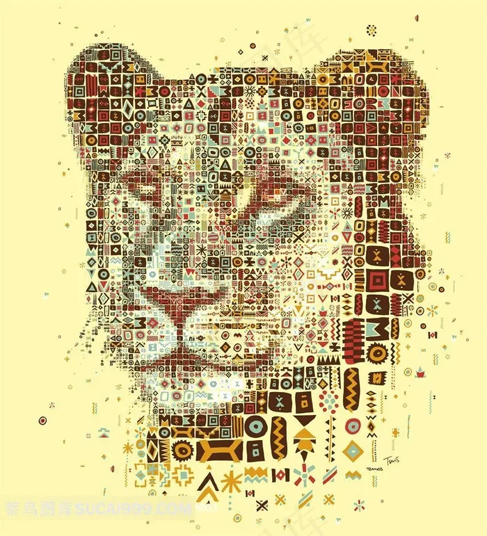 豹头数码拼图马赛克平面设计