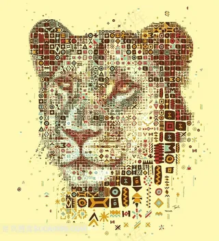 豹头数码拼图马赛克平面设计