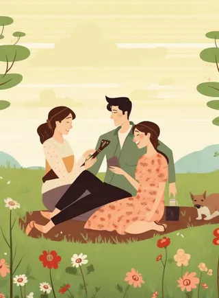 亲子户外玩耍扁平插画背景