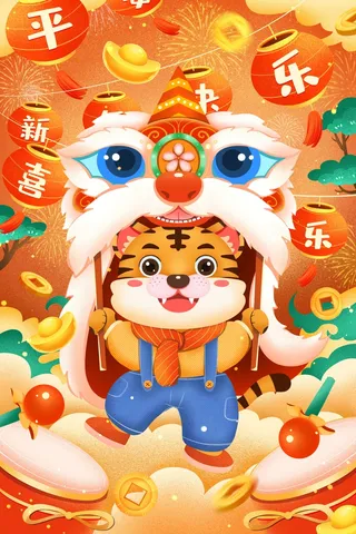 虎年中国风萌虎插画