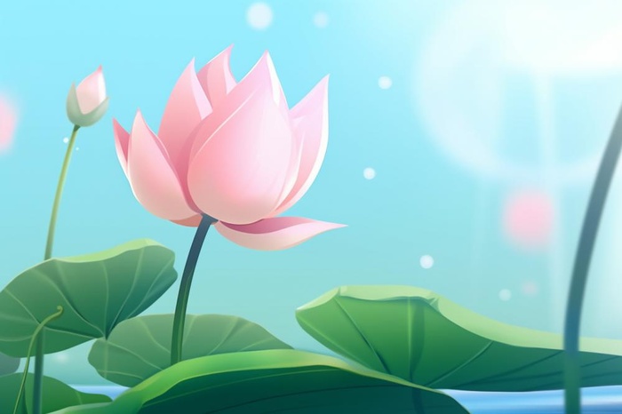 粉蓝色清爽夏日大气花朵扁平背景
