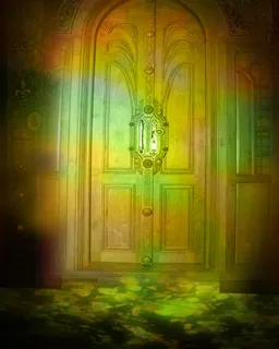 水彩油画绿色大门背景