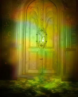 水彩油画绿色大门背景