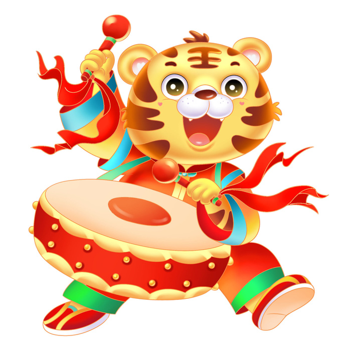 中国风2022虎年元旦新年卡通老虎形象装饰元素插画ps素材