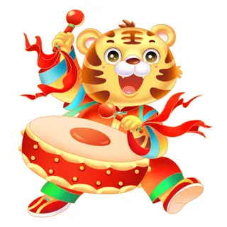 中国风2022虎年元旦新年卡通老虎形象装饰元素插画ps素材