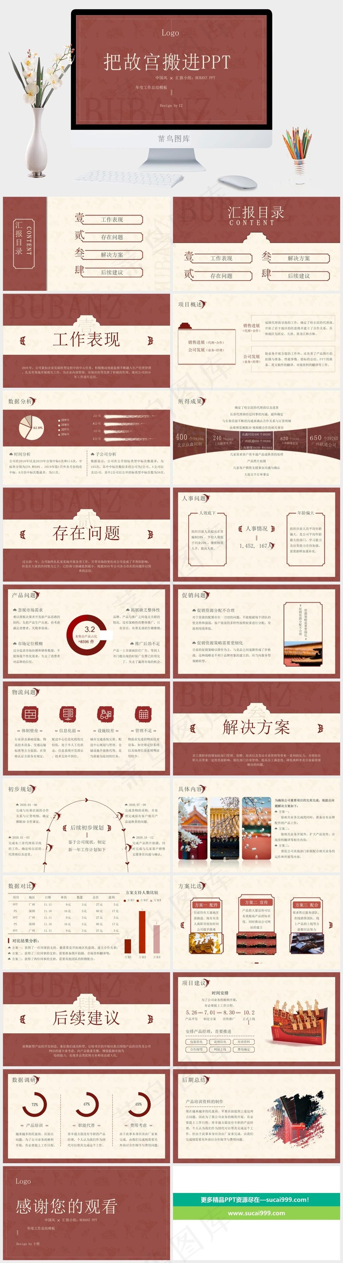 历史底蕴中国风年度工作总结汇报ppt模板