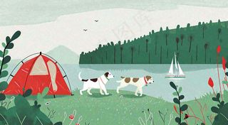 郊外旅行郊游草地露营玩耍，春天春游野营