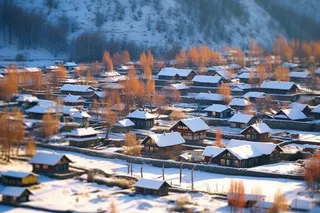 冬天白雪覆盖的小村庄雪景摄影图