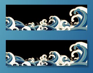 中国风国潮插画海浪波浪背景装饰浪花图案元素