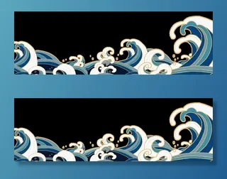 中国风国潮插画海浪波浪背景装饰浪花图案元素