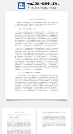 电信公司客户经理个人工作总结word模板