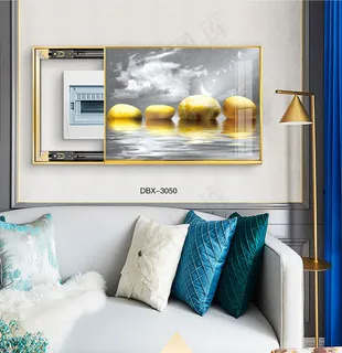 大气时尚家居室内装饰场景客厅沙发卧室床铺电表箱壁画背景图背景效果图现代