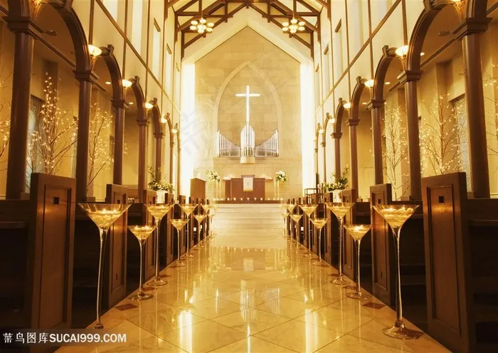 教堂室内风景画