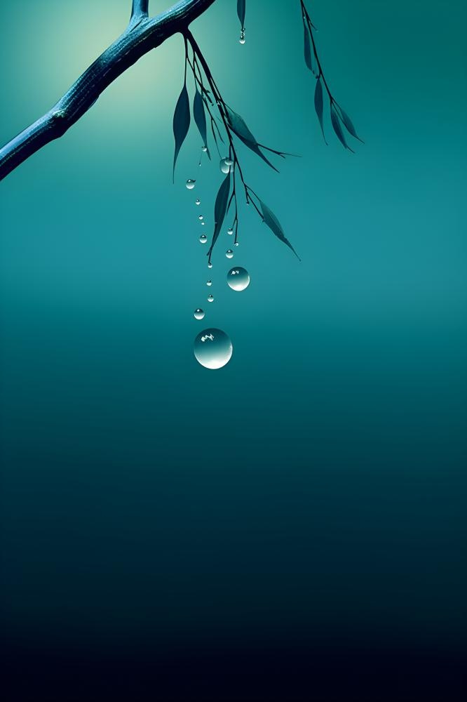 树叶蓝色雨滴简约清新背景(2400x3600)