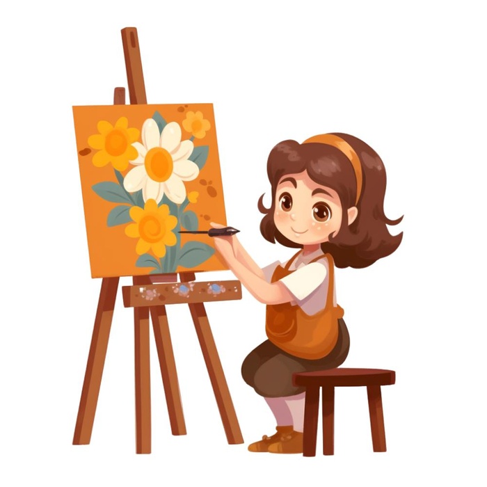 画画的小女孩卡通免抠