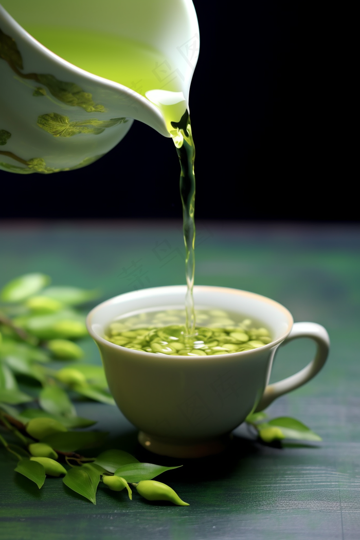 倒茶茶杯绿茶摄影图(2688x4032)