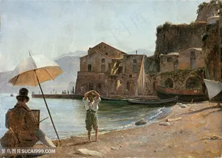 托马斯 · 费恩利，画家和男孩风景画手绘插画