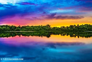 唯美炫彩天虹金色晚霞天空