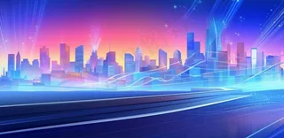 蓝色科技线条城市几何背景