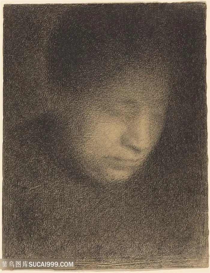 修拉素描男士肖像装饰画