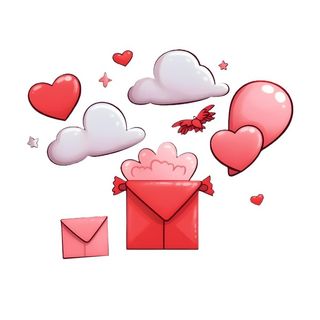 爱心白云信封情人节免抠